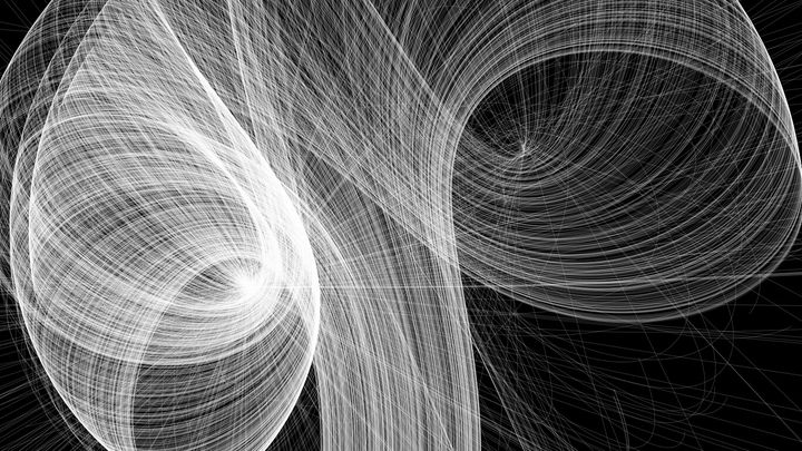 an abstract image of spiraling white lines on a black background